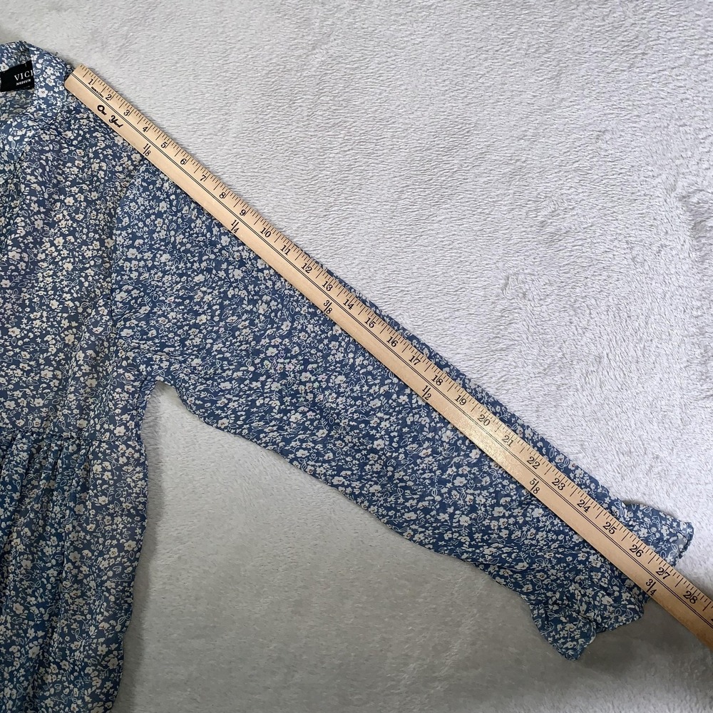 VICI Dress Womens Medium Blue Floral Fit & Flare Button Front Ruffle Hem - Picture 5 of 7